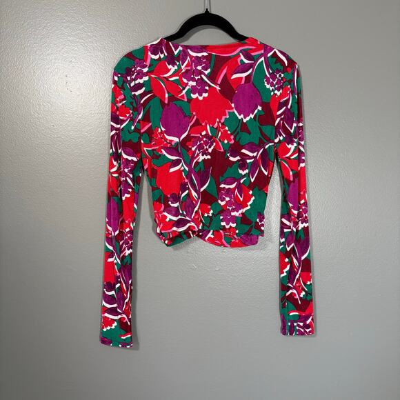 Bar III Womens Red & Purple Floral Cross Front Hem Crop Top - Size Medium - Bold - Picture 6 of 6
